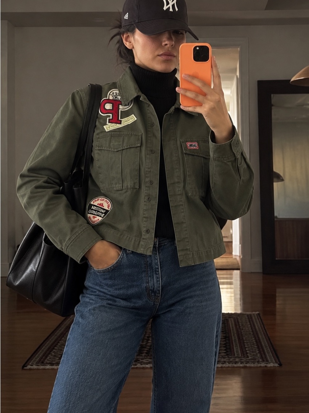 Vintage Cropped Olive Green Patch Utility Jacket | Fits S